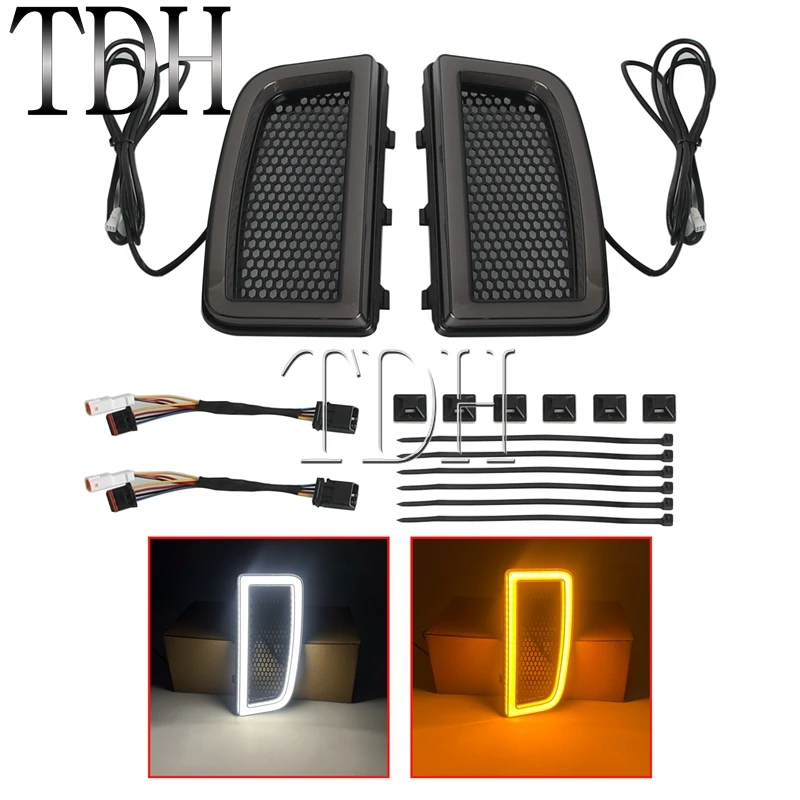 Motorcycle DRL LED Turn Signal Light Fairing Lower Grills For Harley Touring Street Electra Glide FLHTK FLHTKSE FLHXSE CVO 14-20