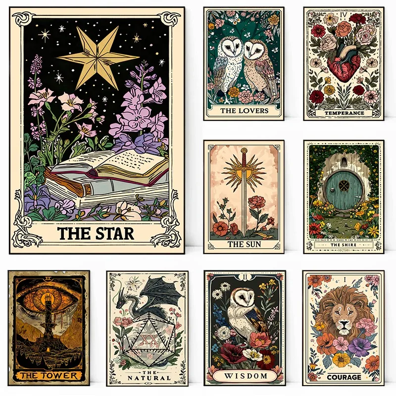 1PC Boho Cardinal Virtues Philosophy Mystical Tarot Card Celestial Astrology Poster Canvas Painting Wall Art Pictures Home De