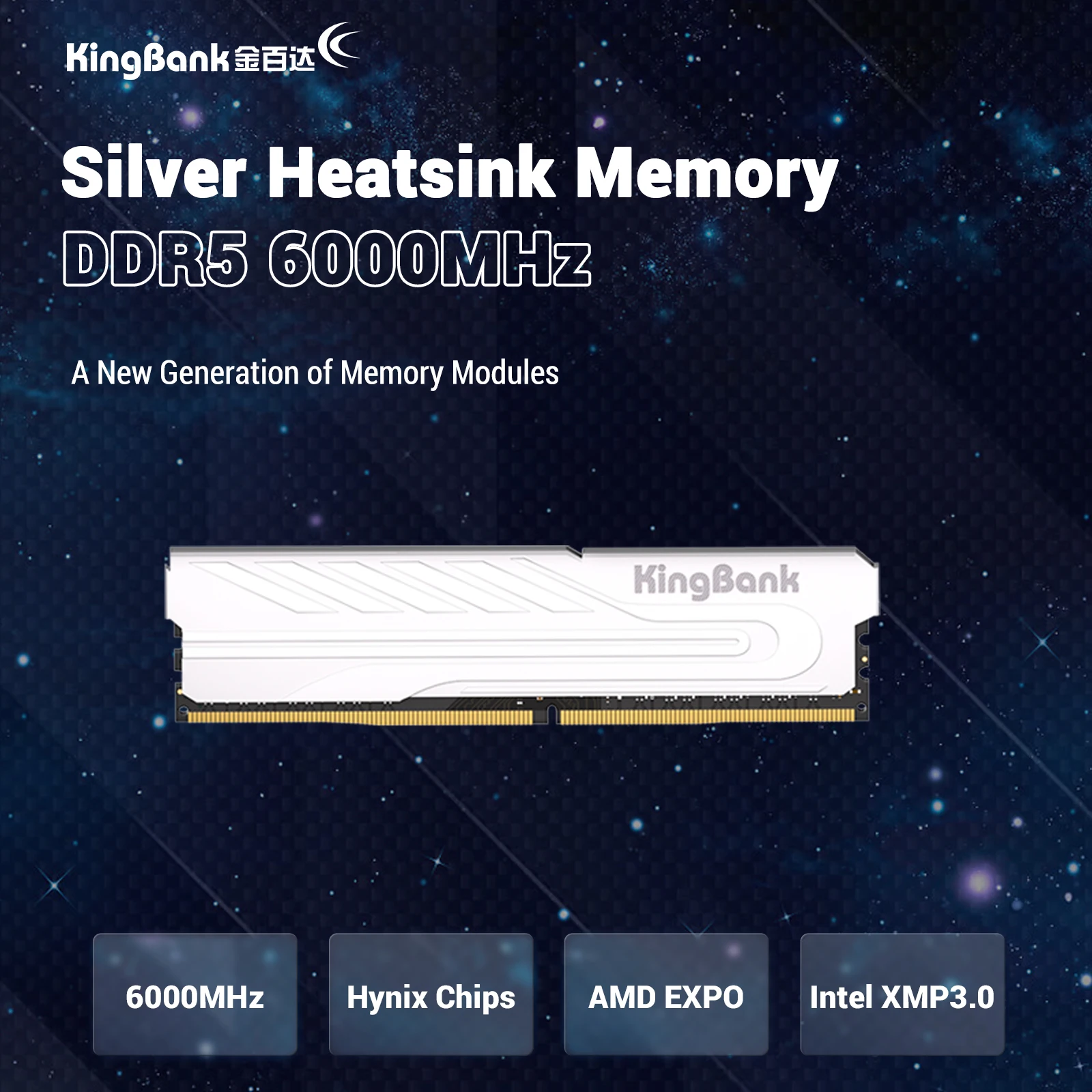 Kingbank Desk Ram Memory DDR5 8G 16G 32G 6000/6400Mhz XMP Silver Heatsink Desktop Memory Dual Channel DDR5 with Heat Sink