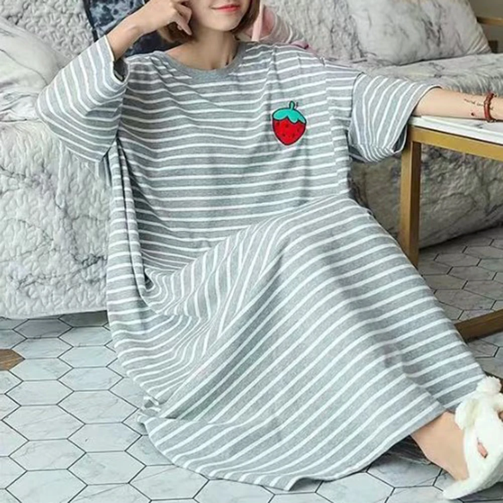 

Милая полосатая ночная рубашка для дома, пижамный комплект, милое платье для сна, повседневная домашняя одежда, подходящая для дома, дизайн с короткими рукавами