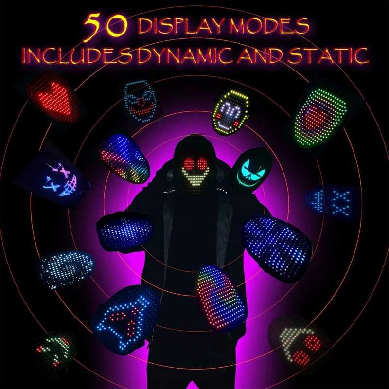 

LED Mask Gesture Sensing Face Chang Glowing Mask Halloween Christmas Carnival Festival DJ Party Cosplay Prop Supplies