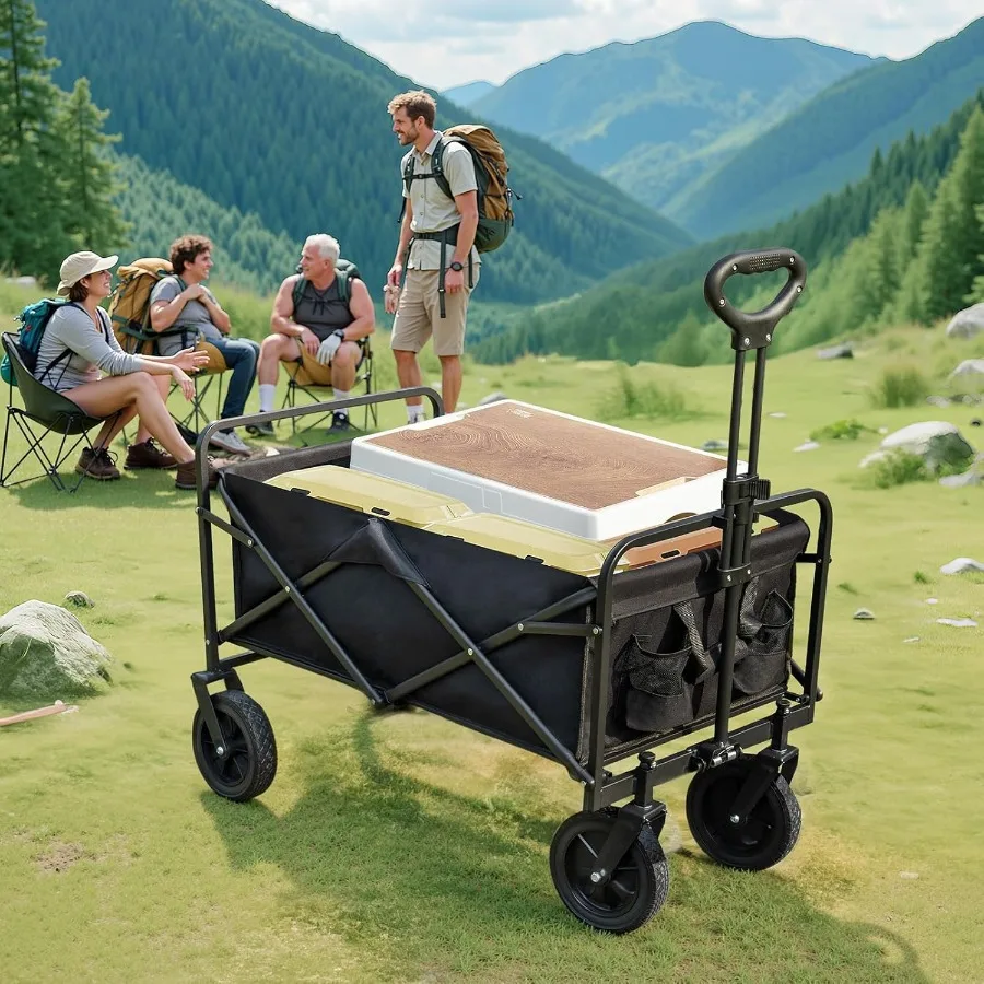 Foldable Wagon Cart Collapsible Large Capacity Garden Cart with Wheels for Heavy Duty Utility Shopping Sports Camping and Groce