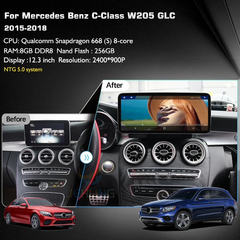 Android 13 For Mercedes Benz C-Class W205 GLC 220D 2015-2018 Car Multimedia Player CarPlay GPS Radio 5G Navigation 12.3