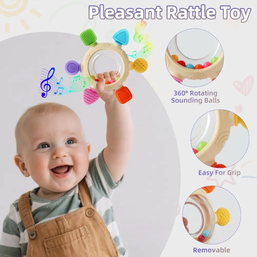 BPA Free Baby Teething Rings Silicone Chew Soothing Baby Rattle Teether Relief Design Soothing Sore Gums Sensory Toys