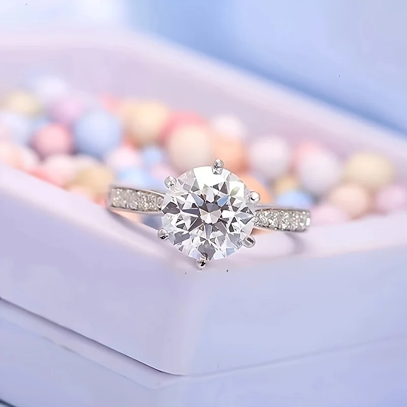 خاتم خطوبة مويسانيتي أنيق من FASIFAN - فضي استرليني 925، مثالي لحفلات الزفاف والمناسبات الخاصة #3