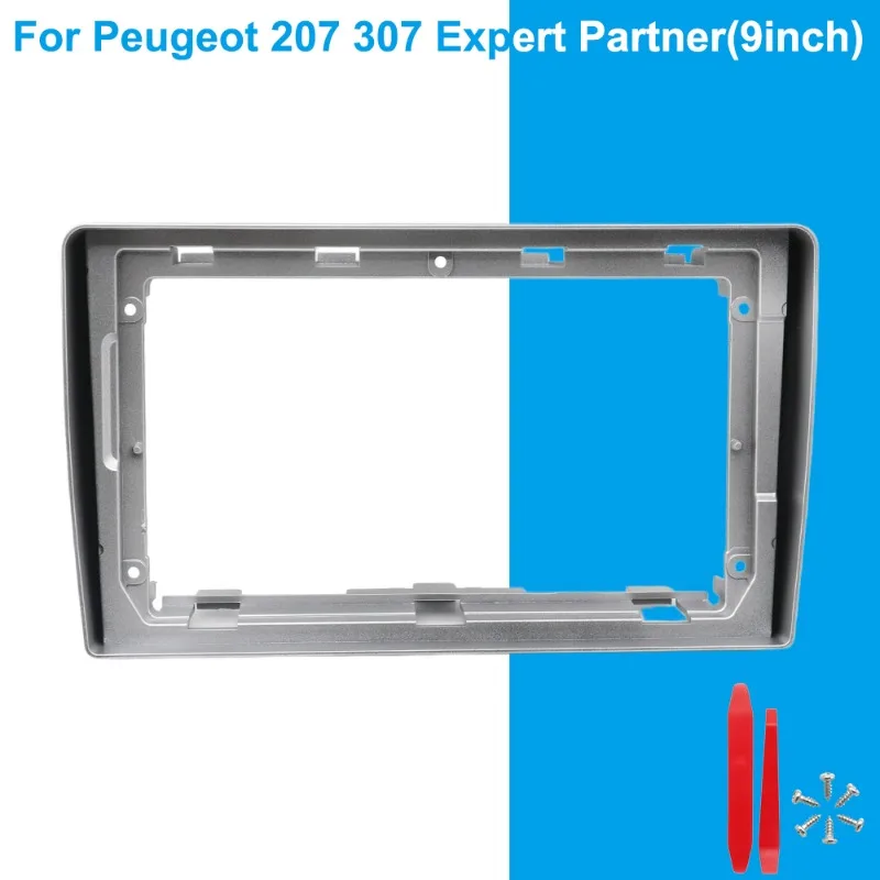 Marco embellecedor de radio de coche de 9 pulgadas para Peugeot 207 307 Expert Partner, kit adaptador de montaje para instalación de estéreo en el salpicadero