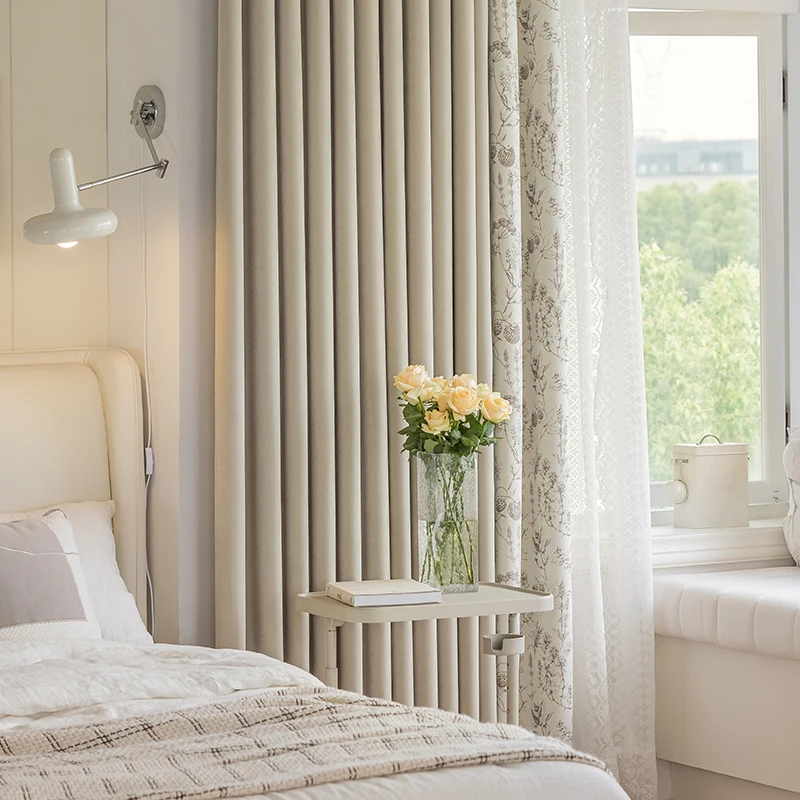 

Custom Size Fashion Luxury European Curtains for Living Room Texture Cream Style Simple Bedroom Dining Thicken White Tulle