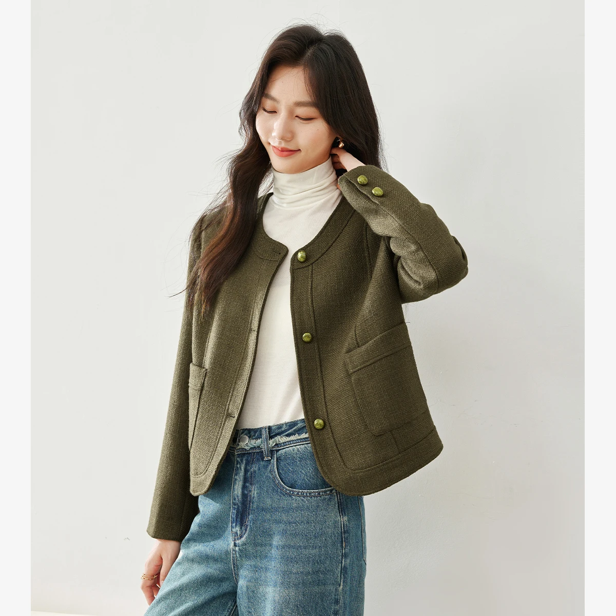 

VIMLY женские укороченные стеганые куртки с круглым вырезом, зимние толстые твидовые куртки, 2022, элегантная свободная верхняя одежда, женская одежда M5177