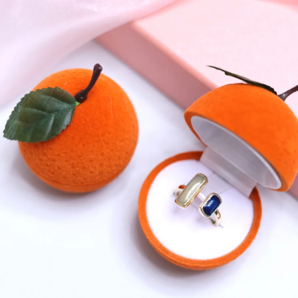 Dustyproof Orange Ring Box Popular Space Saving Flocking Jewelry Box Fashion Velvet Orange Jewelry Box Valentine's Day