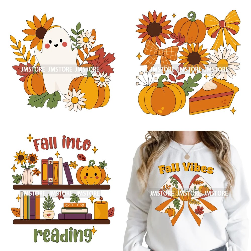 تقع في القراءة عباد الشمس اليقطين كوكيت الخريف الموسم المشاعر الحديد على DTF نقل الحرارة ملصقات جاهزة للضغط على القمصان