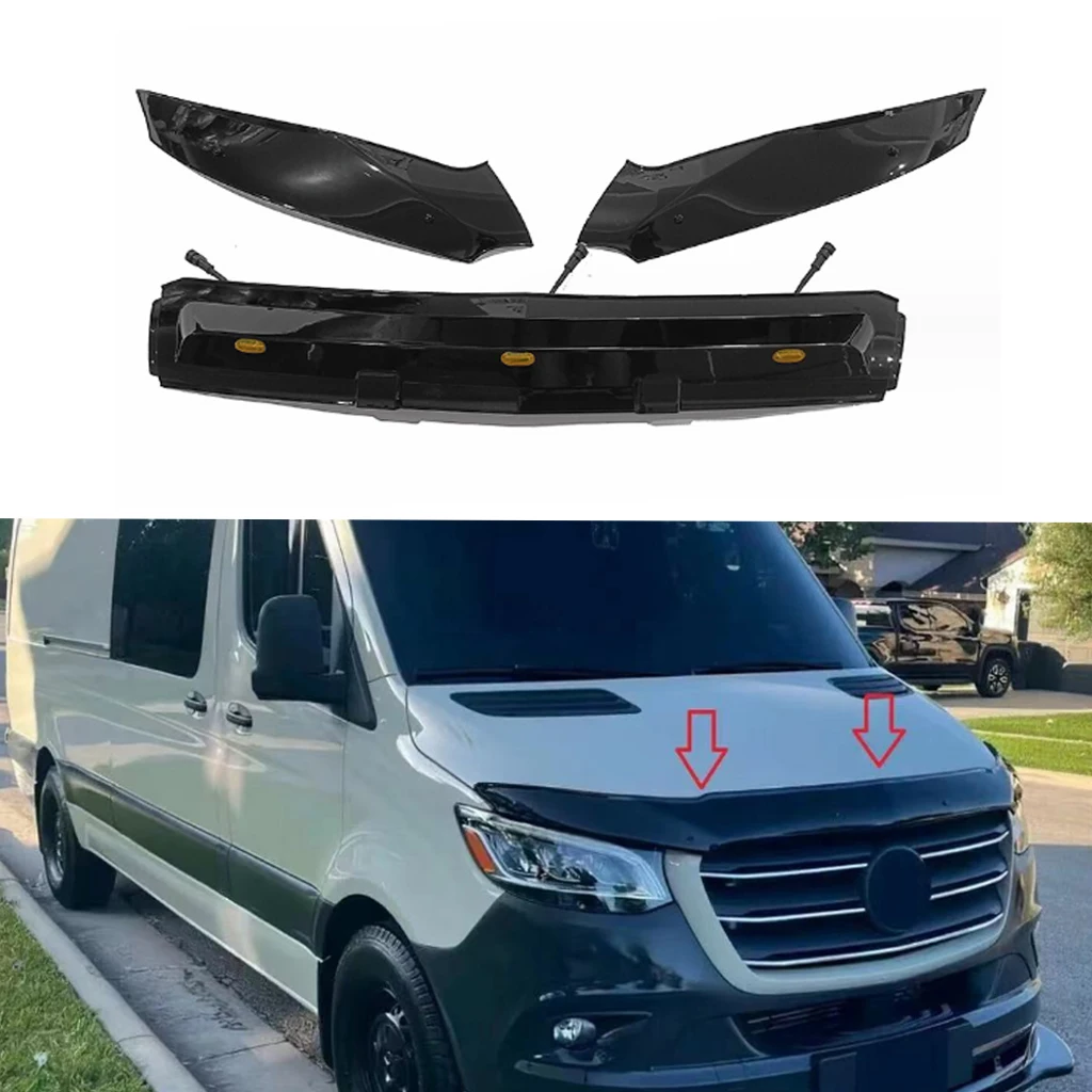 

With Light Front Cover Bezel For Mercedes-Benz Sprinter W907 2018-2023 Hood Stone Guard Hood Air Deflector Exterior Accessories