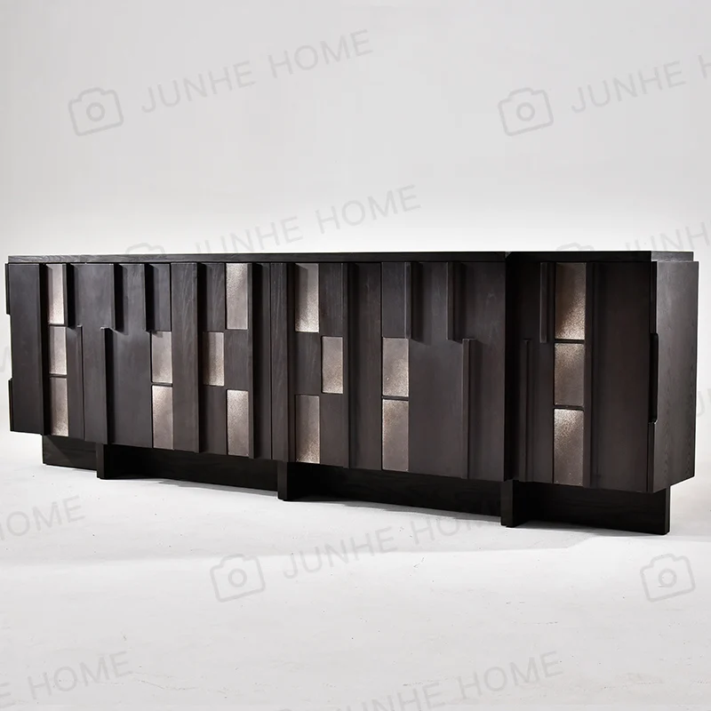 Solid wood sideboard, natural marble countertop storage cabinet, home wine cabinet, furniture customization