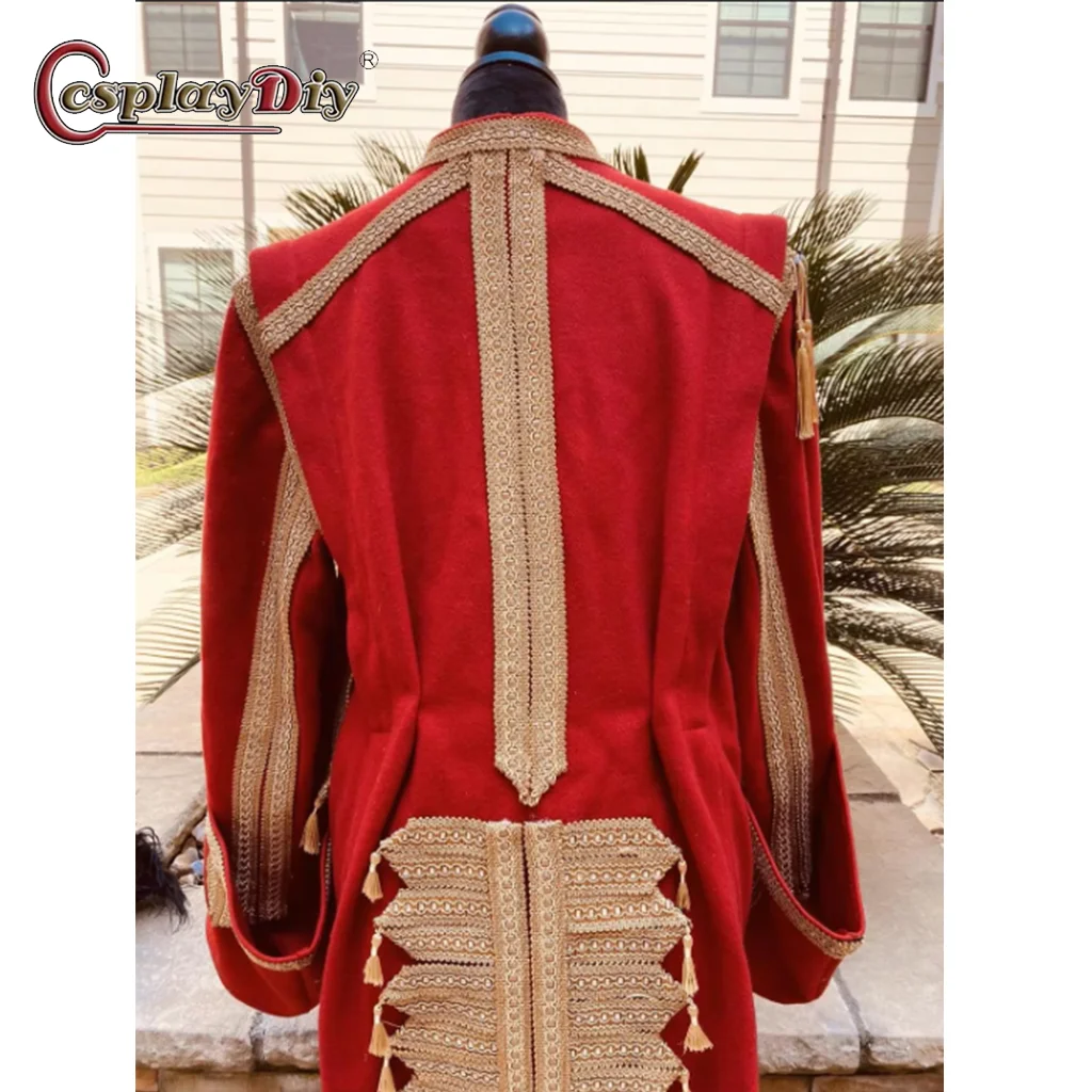 Cosplaydiy Captain Hook Cosplay Coat Medieval Renaissance Pirate Red Robe Coat Prince Jacket Top Custom Made