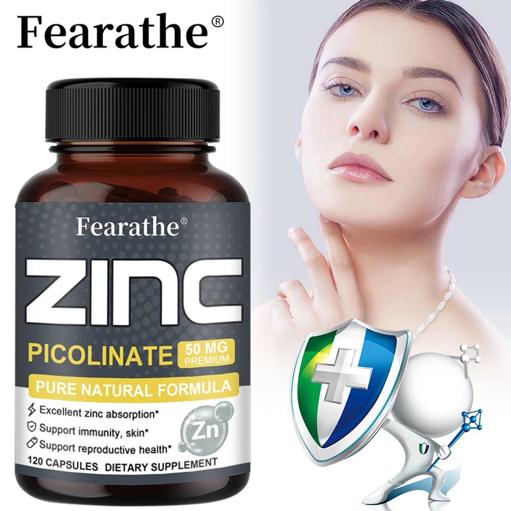 Fearathe 50 Mg Zinc Picolinate, 120 Veggie Caps - Gluten Free and Non-GMO, Supports Immunity, Skin, Energy