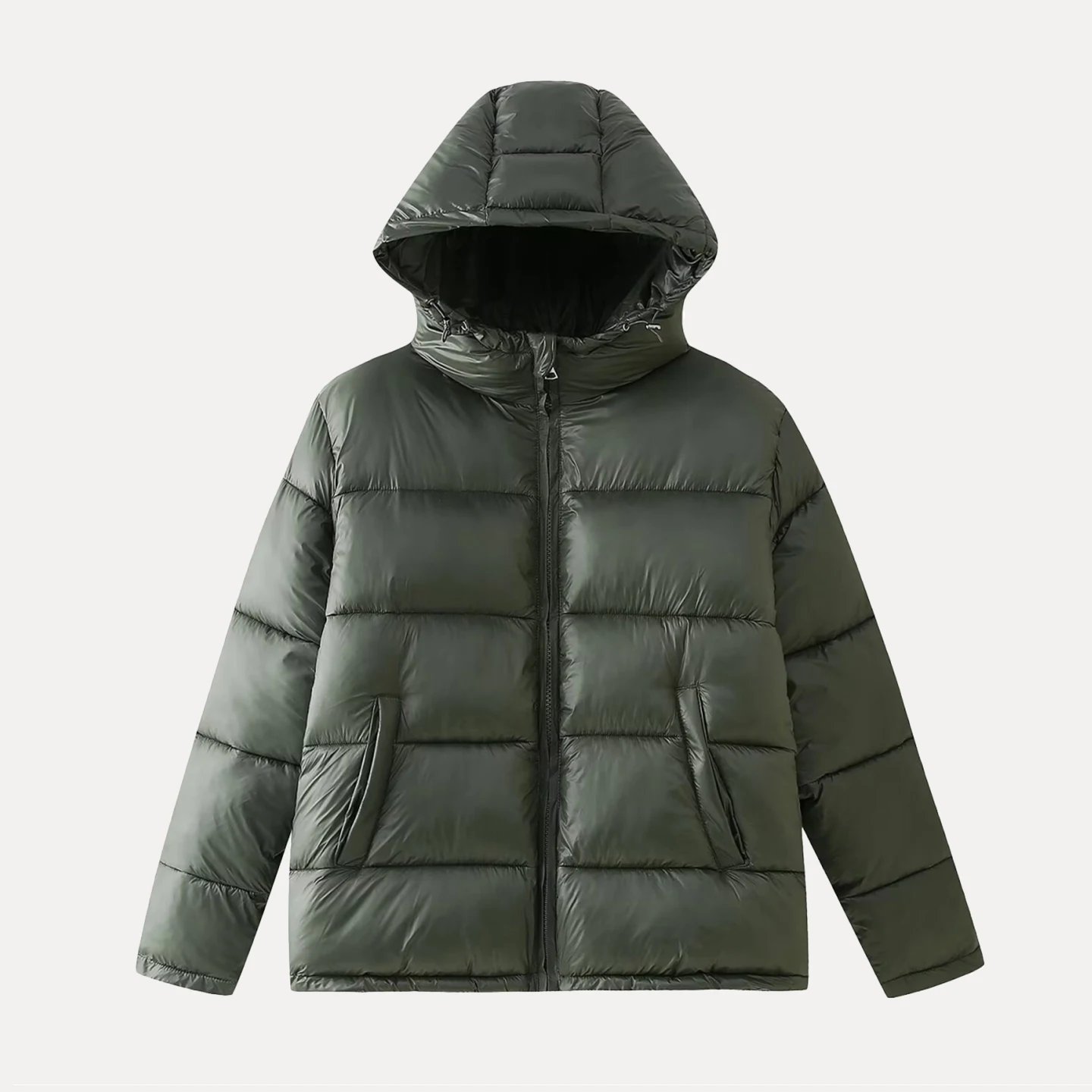 Ele Autumn 2025 Women's Faion down Cotton Jaet Commute Two-color Straight-cut Long-sve Zipper Closure Hooded Coat