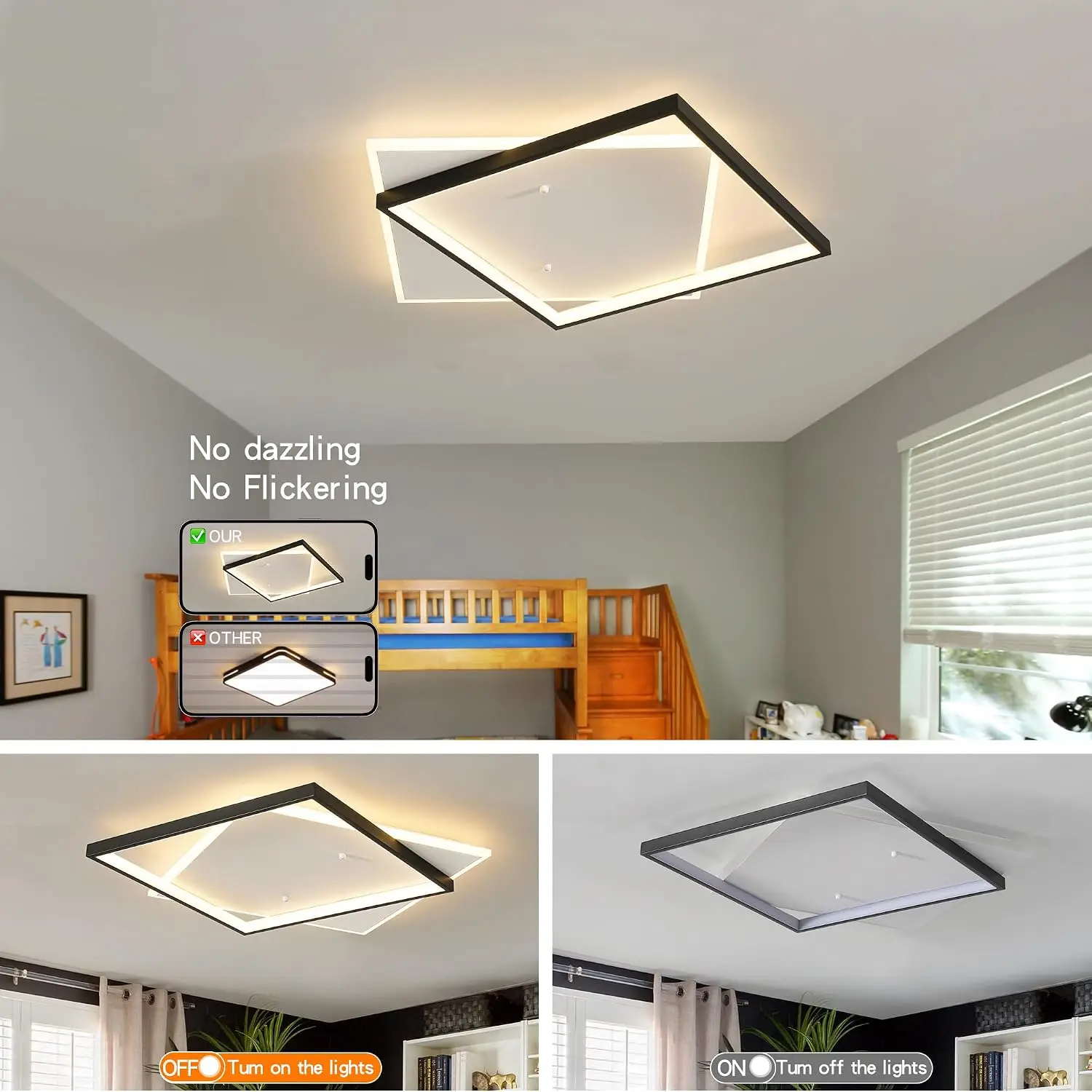 Dimmable Square Flush Mount Ceiling Light Remote Control Modern Kitchen Hallway Bedroom