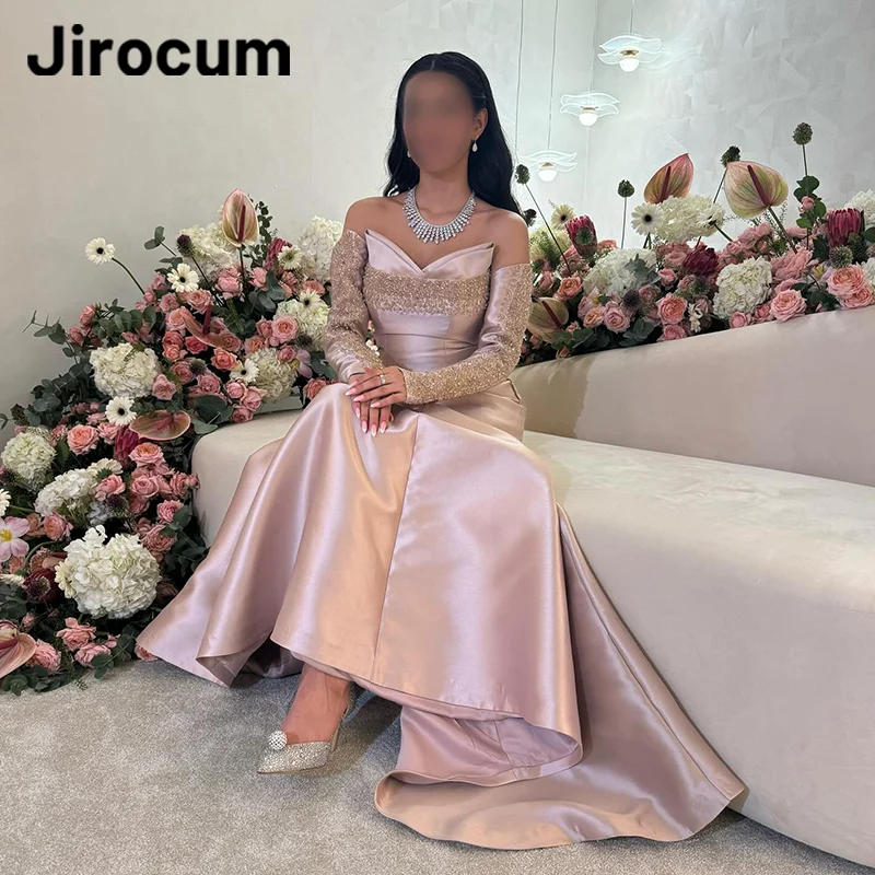 Jirocum Elegant Mermaid Prom Dress Women\'s Off Shoulder Beaded Custom Party Evening Gown Ankle Length Formal Occasion Dresses