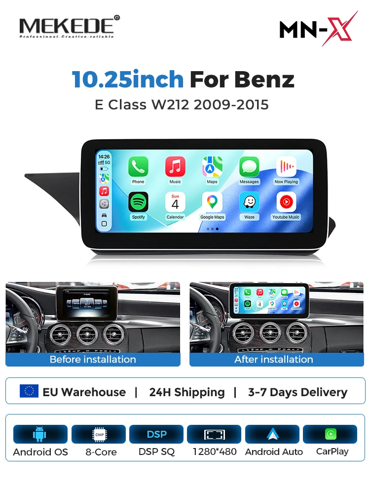 2026 Neues Android 15 128GB ROM Autoradio mit Wireless CarPlay Auto-Multimedia für Mercedes E-Klasse W212 S212 2009-2015 NTG4.0 NTG4.5 NTG5.0 System 4K Videoplayer Kamera Monitor