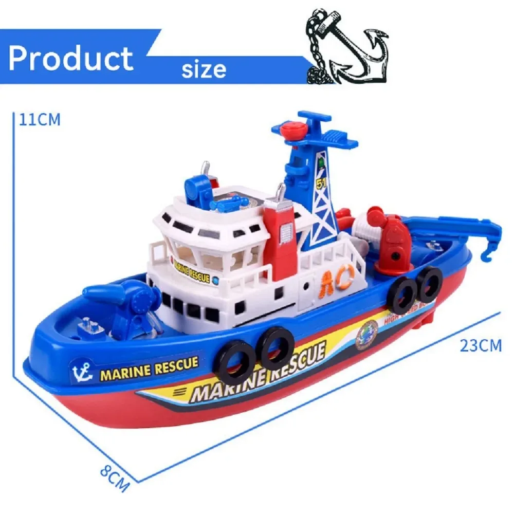 Electric Sea Rescue Ship Model Fire Boat with LED Lights Music Water Spray for Children's Swimming Pool Bath Toys Fast Boat