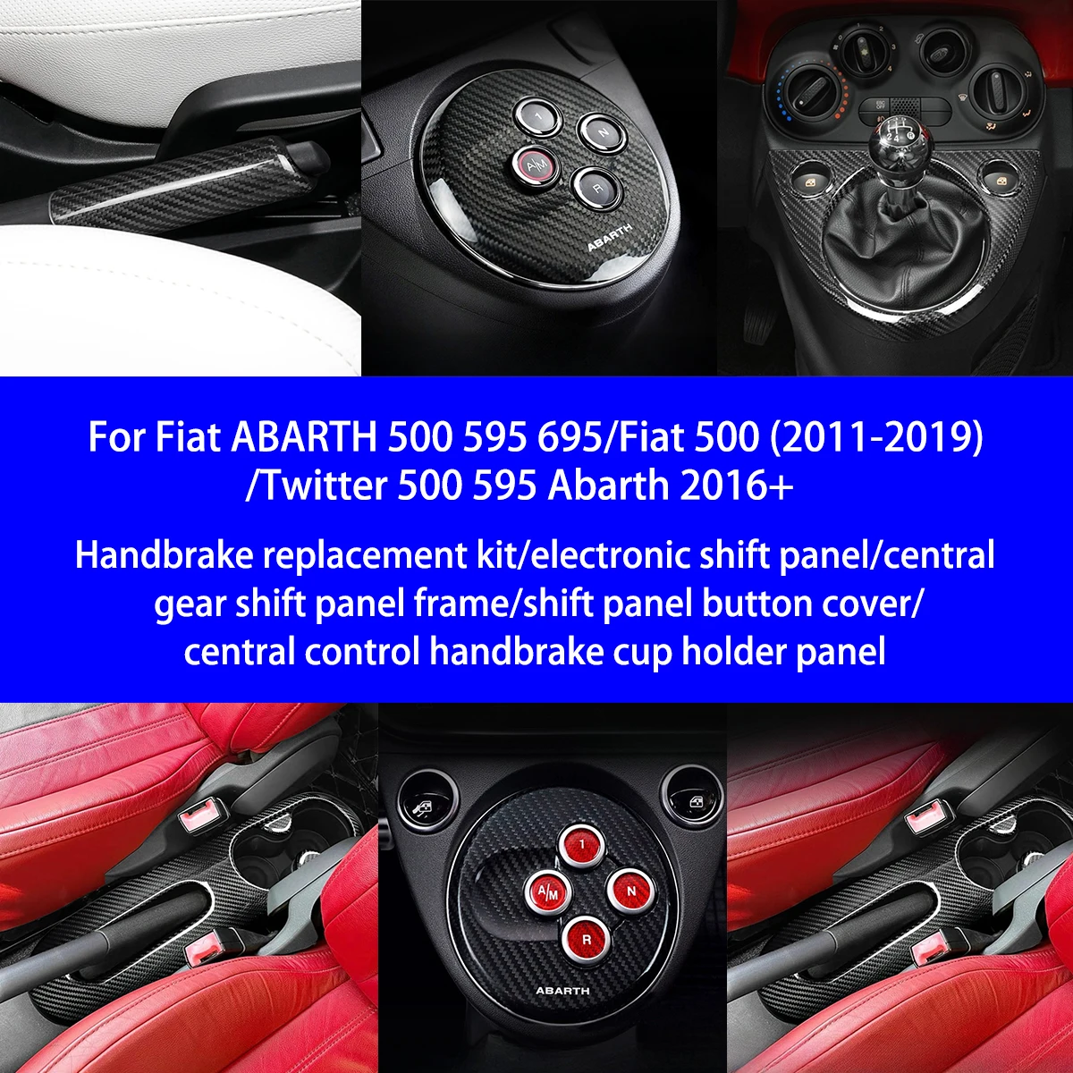 

Для Fiat ABARTH 500 595 695 сухая крышка ручного тормоза из углеродного волокна/панель переключения передач/держатель чашки/панель переключения передач, крышка кнопки, внутренние детали