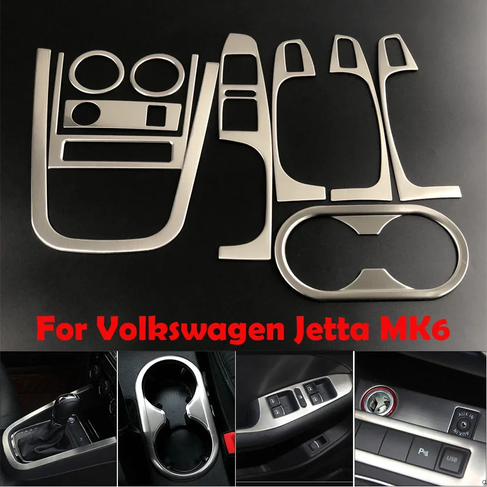 For Volkswagen Jetta MK6 Car Accessories USB AUX Panel Gearbox Window Lift Control Cup Holder Air Vent Outlet Decorative Sticker