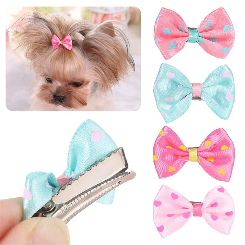 Cute Print Small Dog Hair Clips Cat Butterfly Bows Hairpins Stripe Hair Barrette Pet Puppy Grooming Supplies Hair Accessories