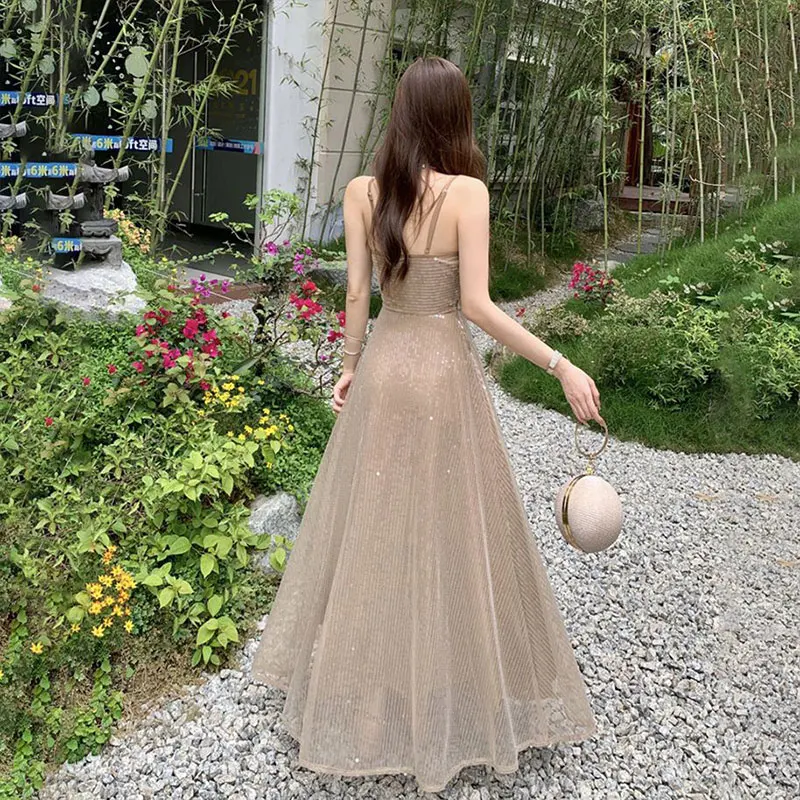 Elegant Fashion Harajuku Slim Fit Female Clothes Loose Casual Sweat All Match Camisole Skirt Sexy Sequins Sleeveless Dresses