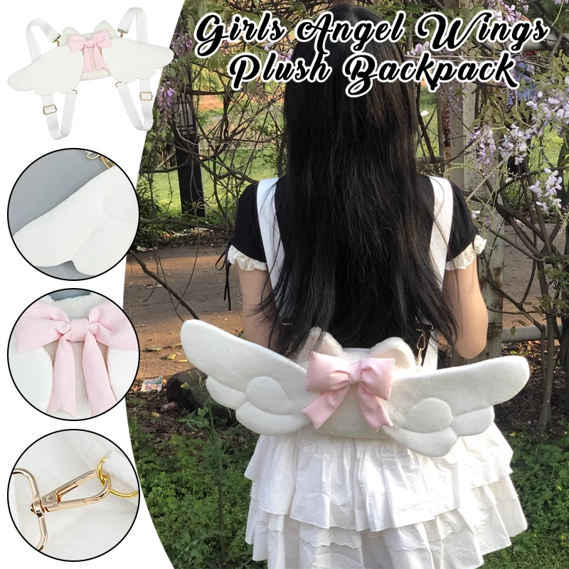 Sacs à dos mignons en peluche avec nœud papillon avec ailes détachables, accessoires de robe Lolita Anime noir/blanc, sac d'école pour petite fille Halloween