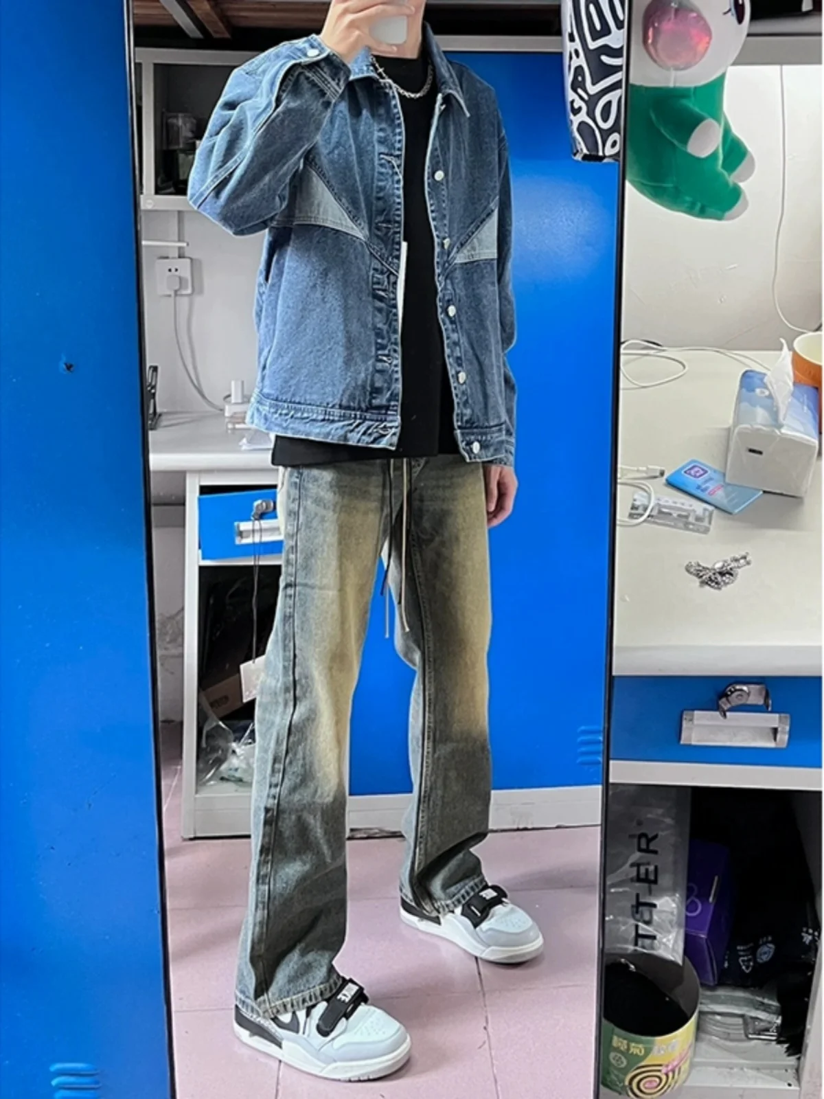 

American Vibe Retro Blue Men's Jeans Spring Autumn Trendy Brand High Waist Extended Straight Leg Slimming Long Pants