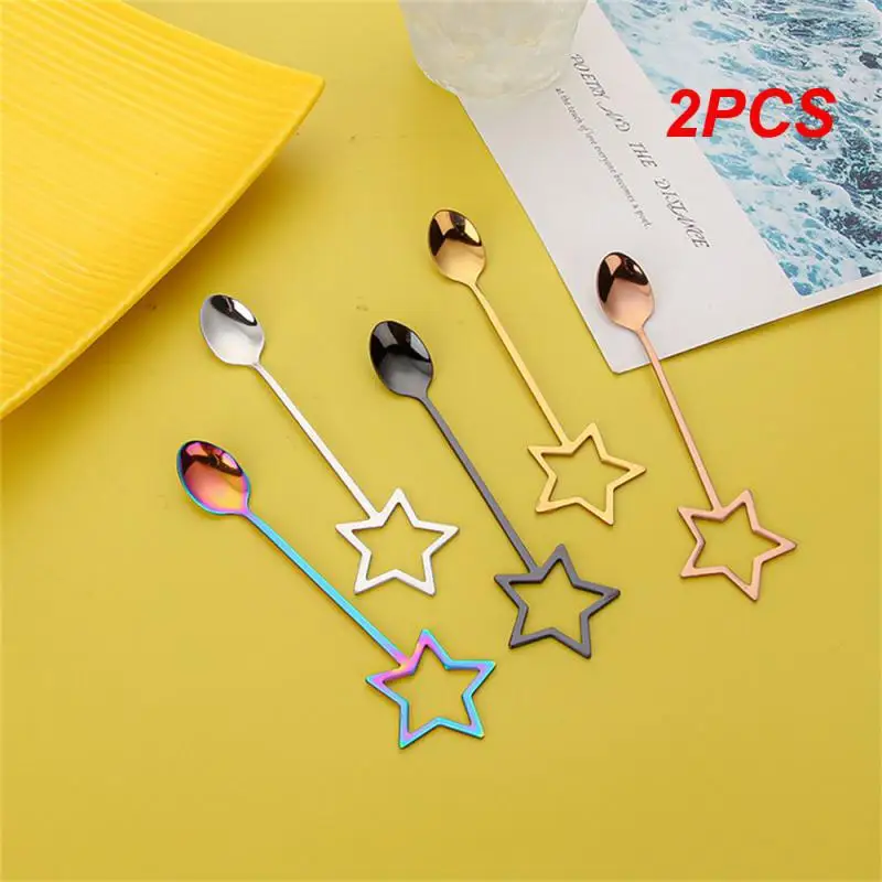 

2PCS Stirring Coffee Spoon Portable Tableware Creative Kitchen Supplies Soup Spoon Ice Cream Dessert Stainless Steel Spoon Cute