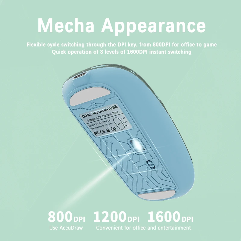 Wireless Transparent Mouse Bluetooth USB Rechargeable 800-1600 DPI 125Hz Ergonomic for Gaming Office iPad Tablet PC Laptop Phone