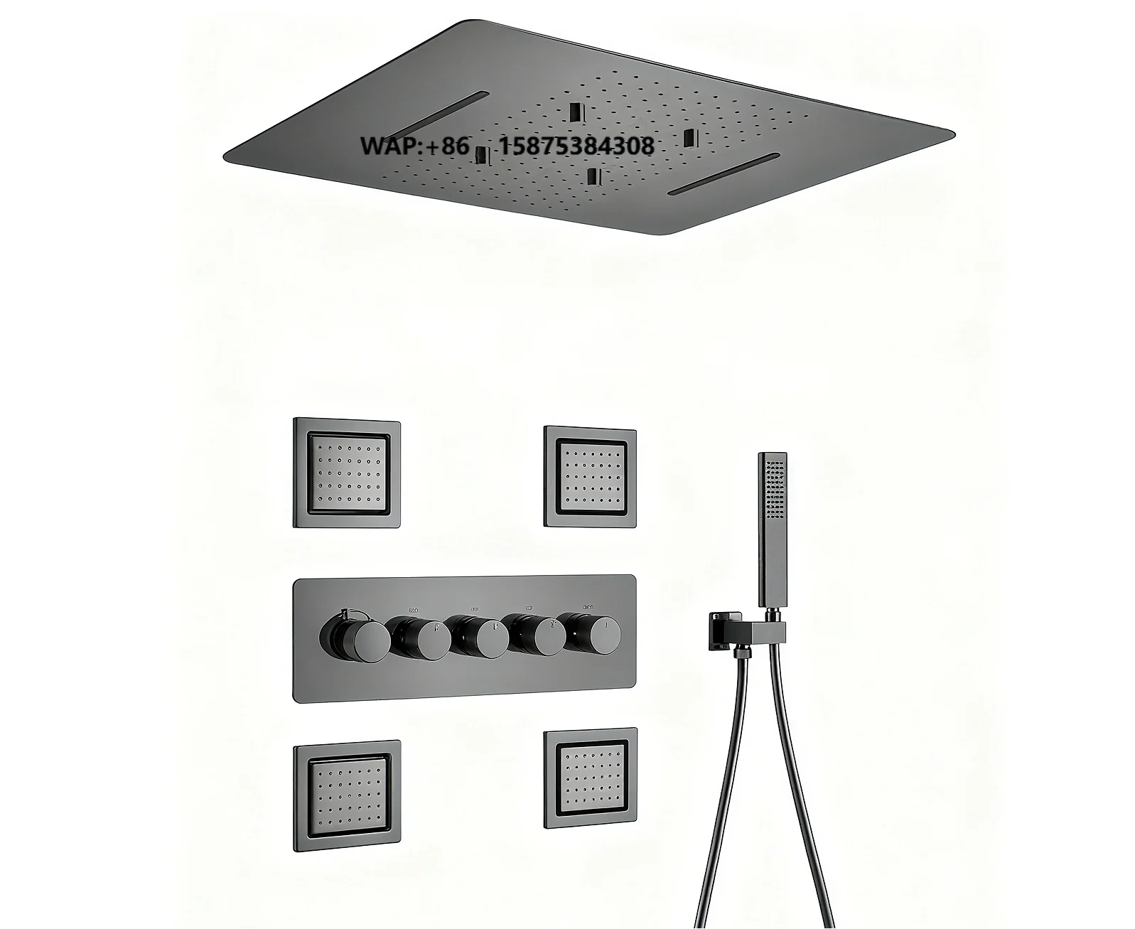 480*590mm 4 Functions Shower Faucet Set Thermostatic Mixer Valve Matte Metal Ceiling Rain Concealed Shower System Set