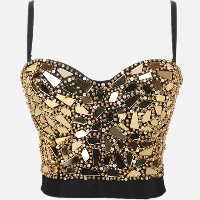 Letnie wysokiej klasy topy damskie gorset luksusowy błyszczący diament cekinowy y2k Tank Woman Clothes Quality Push Up Bustier Ladies Crop Top