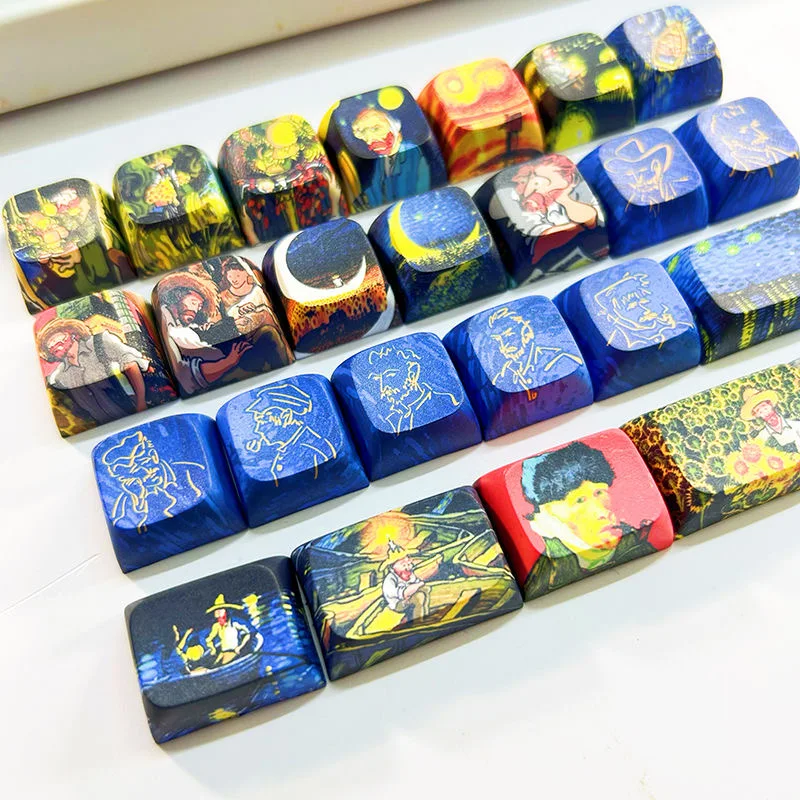 131 Keys Van Gogh Keycaps Thick PBT XDA Profile 12mm for MX-Switches of Mechanical Keyboard Keycap Double-Shot