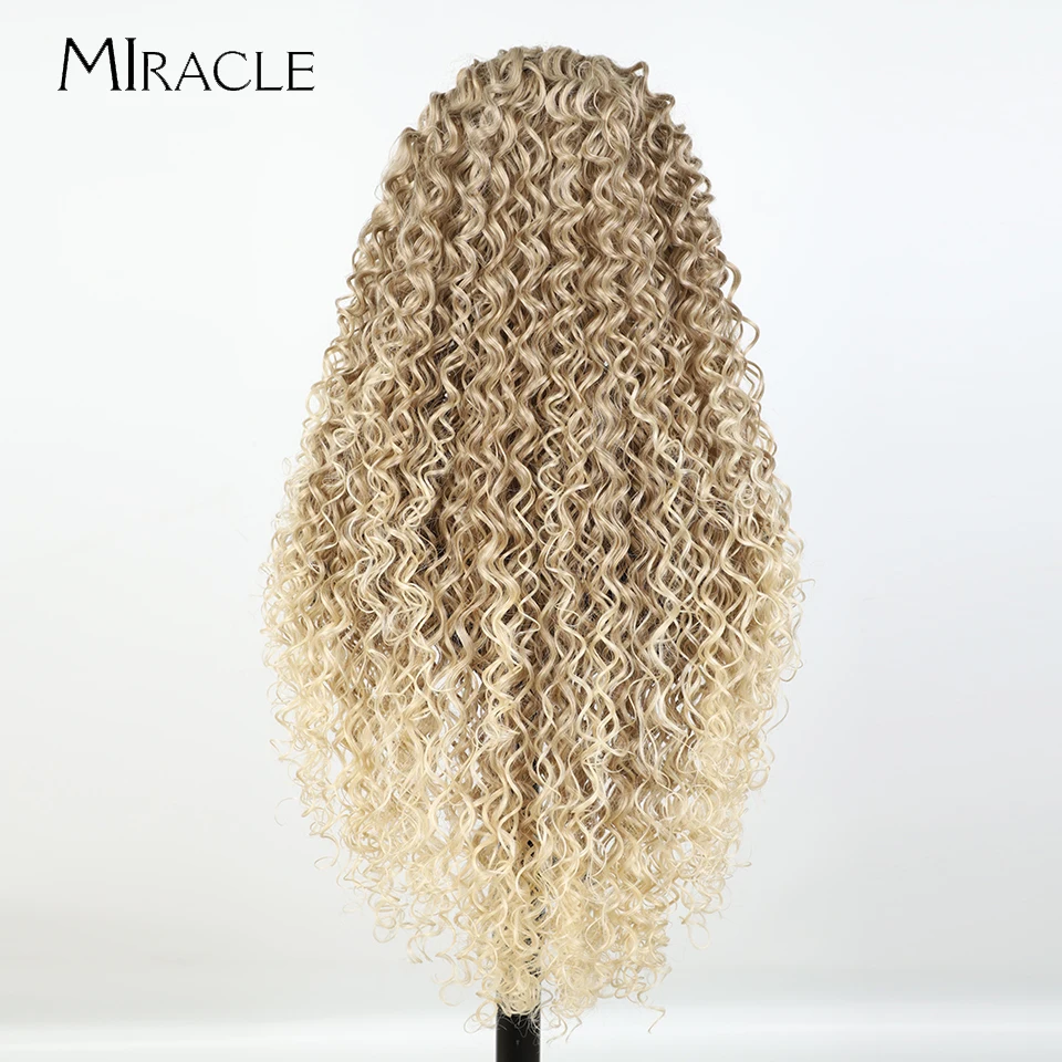 MIRACLE-Perruque Lace Front Wig en fibre synthétique pour femme, cheveux afro crépus bouclés, 22 en effet 26 en effet 30 en brun et blond