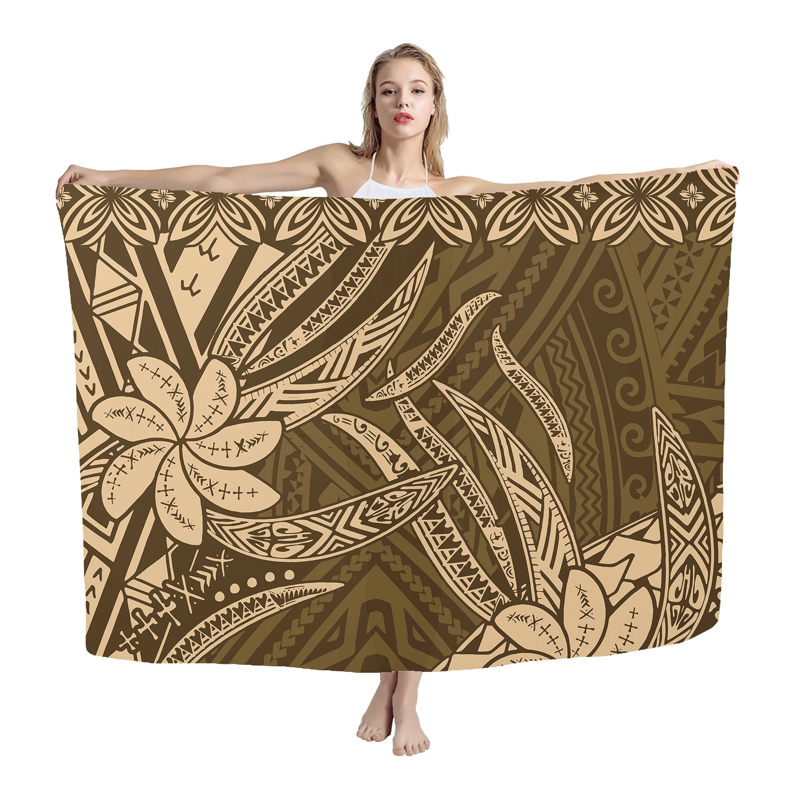 Praia túnica com flor design para as mulheres, cover-up, saia wrap, túnica, biquíni, puakenikeni, roupas de verão, download gratuito