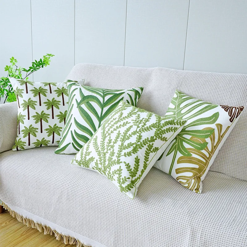 

Simple Green Plant Embroidered Pillow Cover Decorative Pillows for Sofa Cushion Covers 45x45 Bay Window Waist Throw Pillowcase