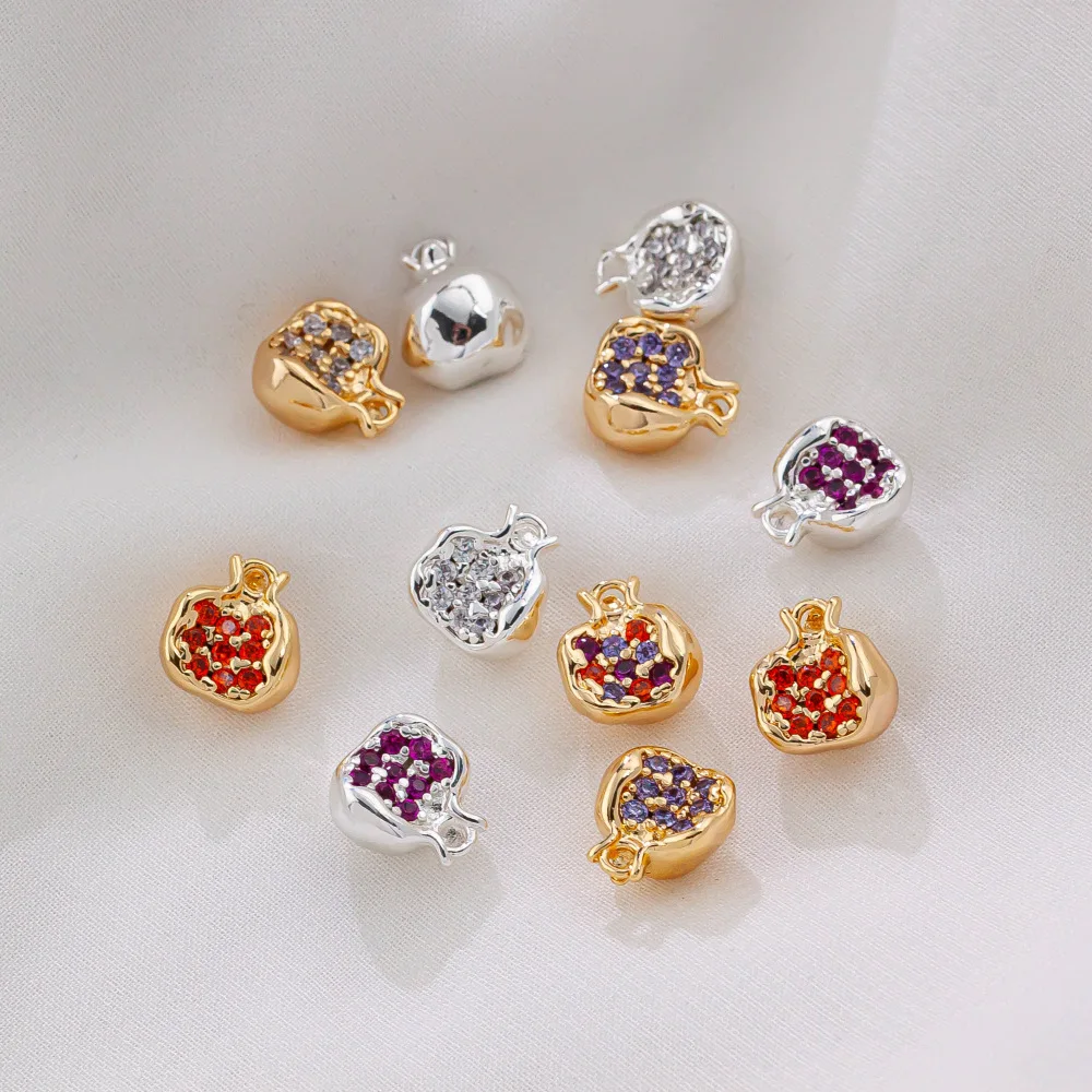 10pcs/ Set Hot selling fashion Brass Zircon Pomegranate Charms Pendants High Quality Necklace Earrings DIY Jewelry Accessories