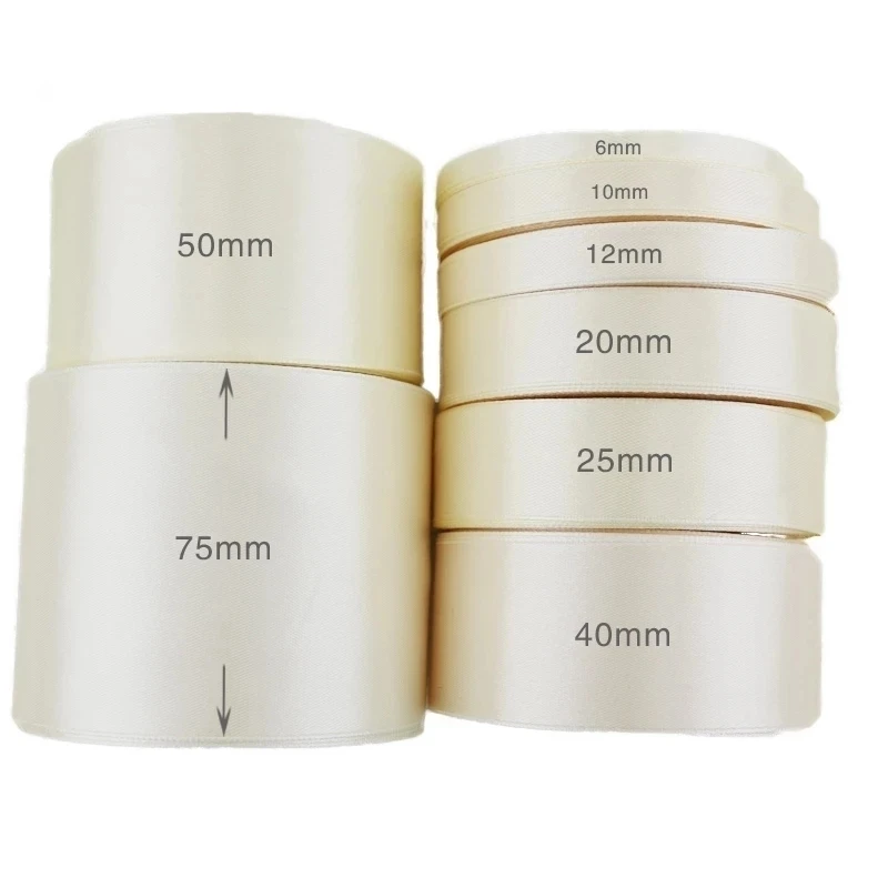 25 Yards/Roll Ivory Single Face Satin Ribbon Wholesale Gift Wrapping Christmas Handmade DIY Ribbons