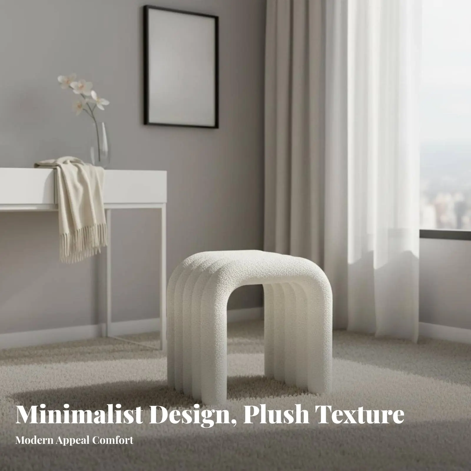 

U-Shaped Sherpa Stool Multifunctional Vanity Seat Comfortable Seating Sturdy Frame for Interior Designers, Bedroom