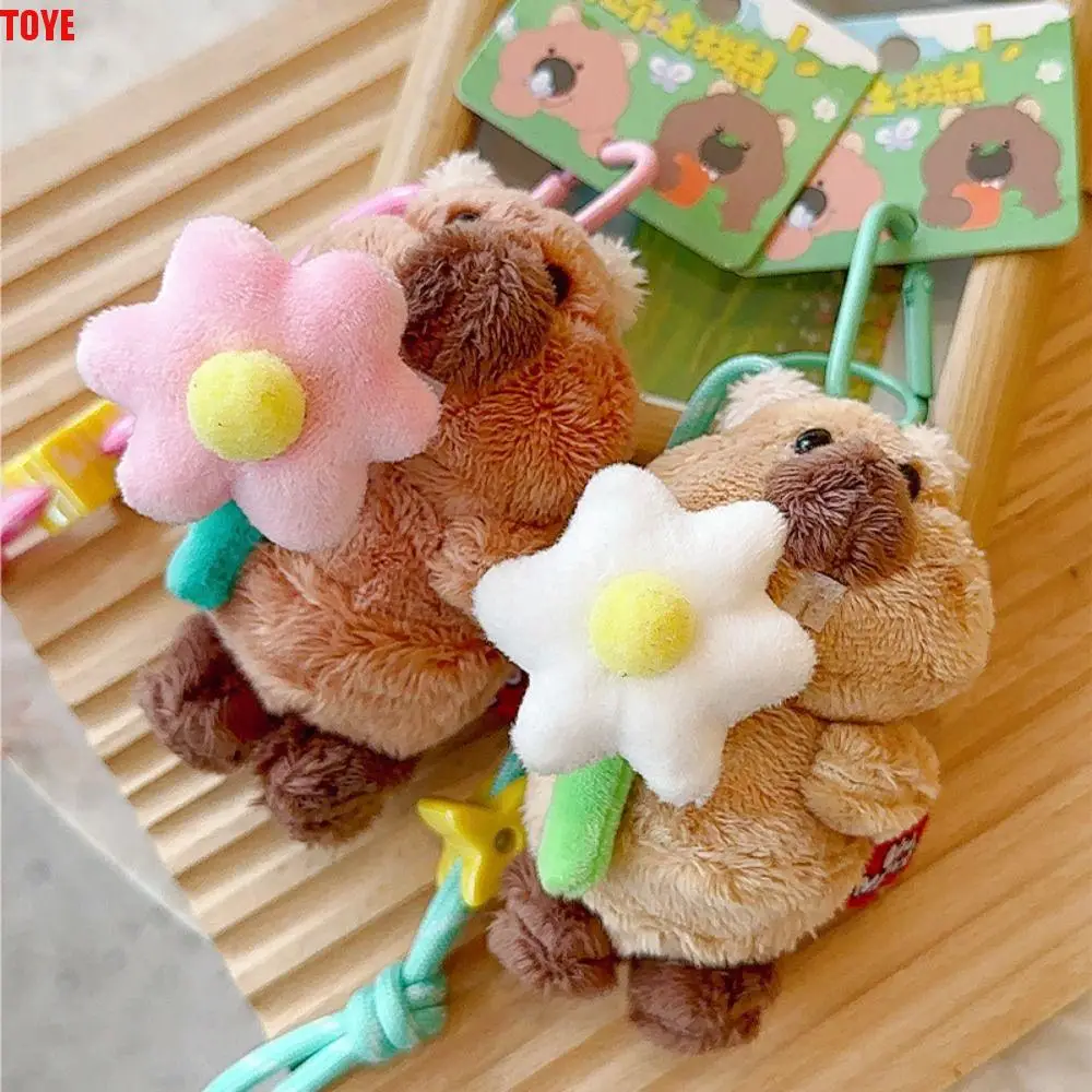 

Hold Flower Simulation Groundhog Stuffed Keyrings Lifelike Fluffy Groundhog Bouquet Plush Pendant Collection Hanging Ornaments