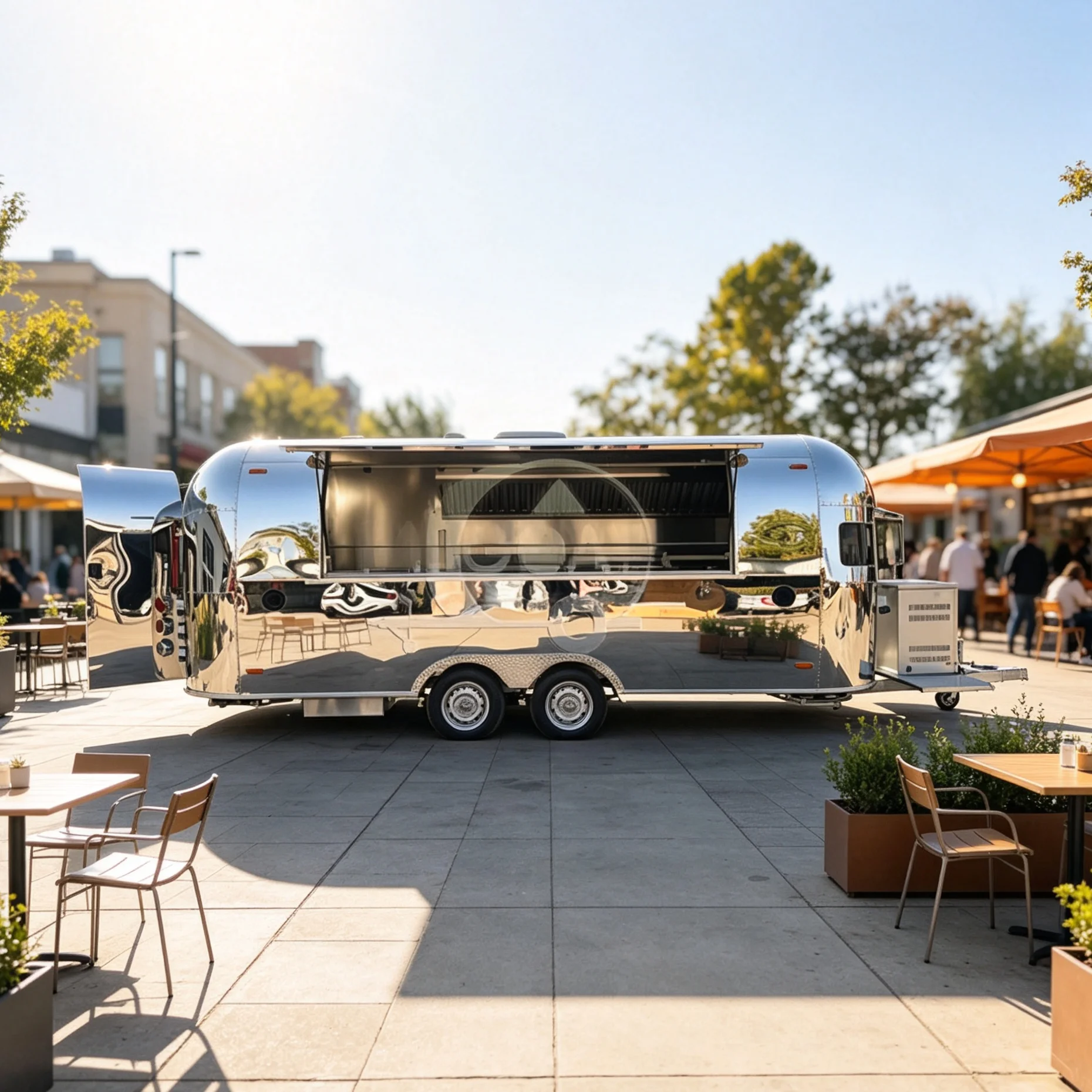 Custom Stainless Steel Streamlined Food Trailer Large Mobile Snack Cart For Street Business