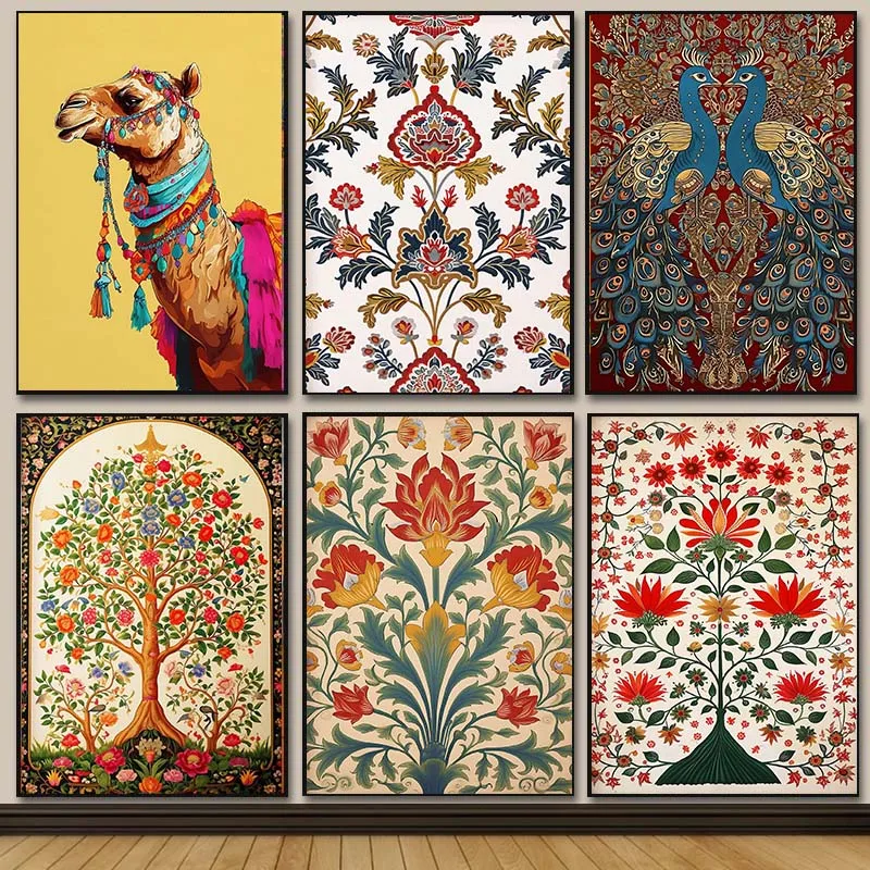 

Vintage Indian Tree of Life Folk Art Blossoming Tree Bohemian Art Poster Canvas Painting Wall Prints Picture for Room Home Decor