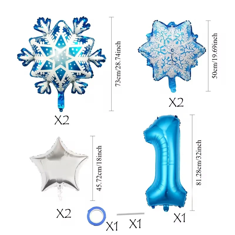 7Pcs Snowflake Theme Balloon Set Includes Snowflake and Blue Number Aluminum Foil Balloons, Perfect for Birthday Christmas Decor - view 2