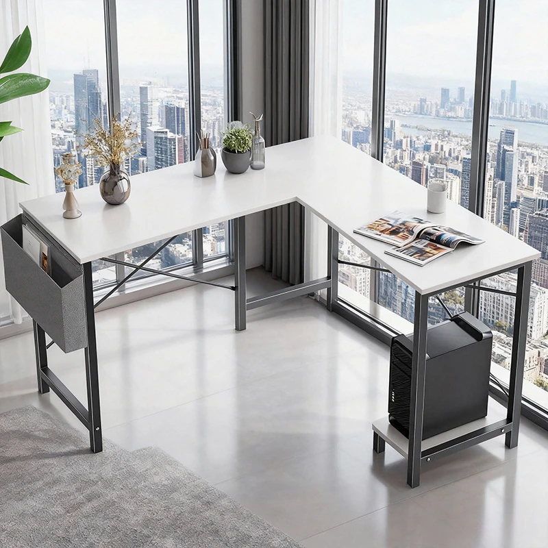 

L Shaped Computer Desk, Corner Office Table Reversible, PC Laptop Workstation With Storage Bag