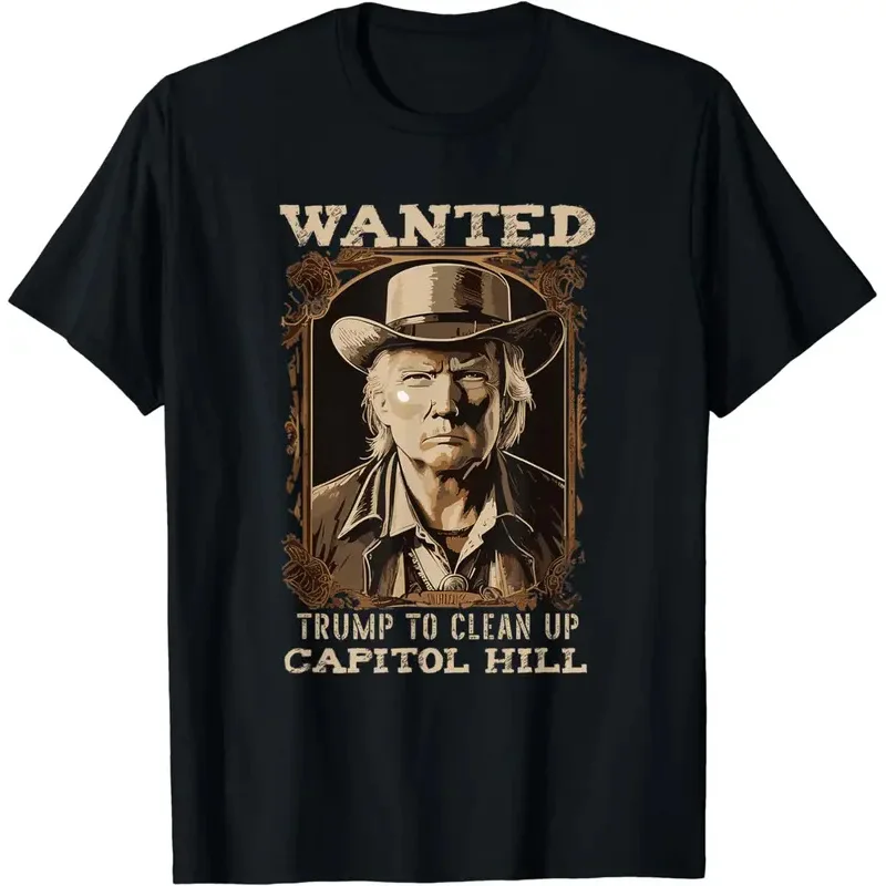 

Donald Trump S Wanted Wild West S Vintage Mug Shot T-Shirt Men Clothing Graphic T Shirts Camisas Streetwear