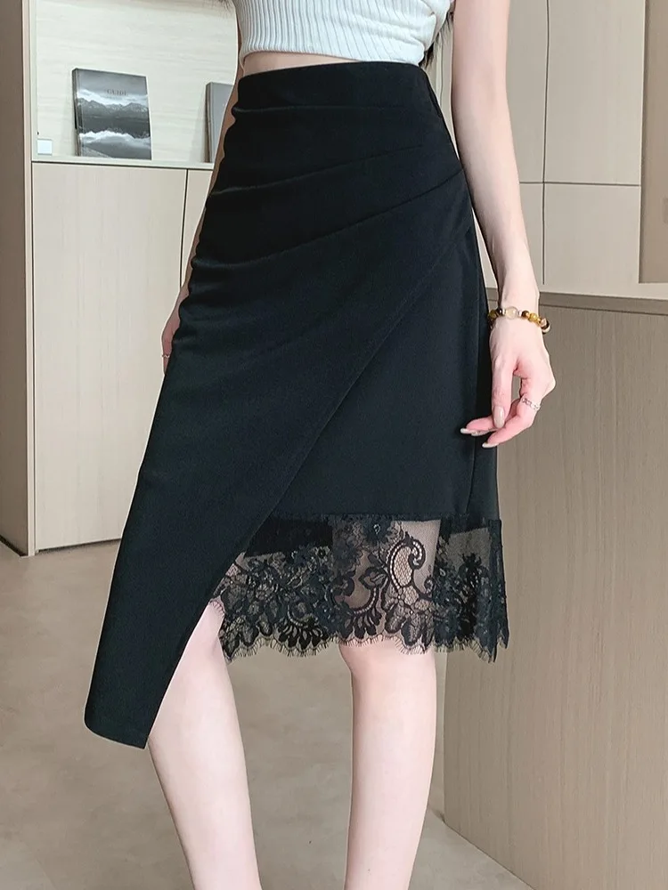 

Summer Faion Slimming Asymmetrical A-Line Skirt High Waist Midi Skirt for plus Size Women Split Detail Office Commute Sle