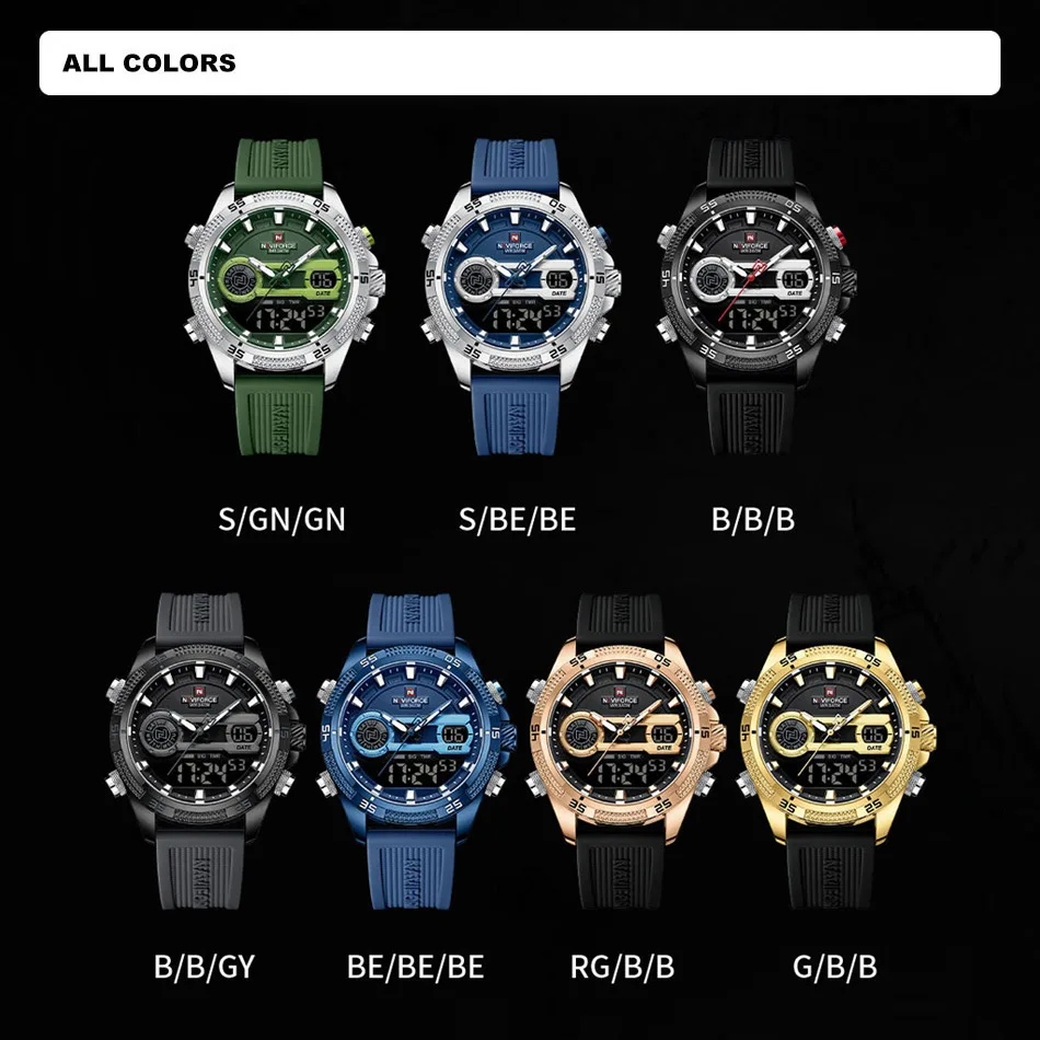 NAVIFORCE Brand Men Watch Luxury LED Digital Sport Military Wristwatches Dual Display Alarm Chronograph Clock Relogio Masculino