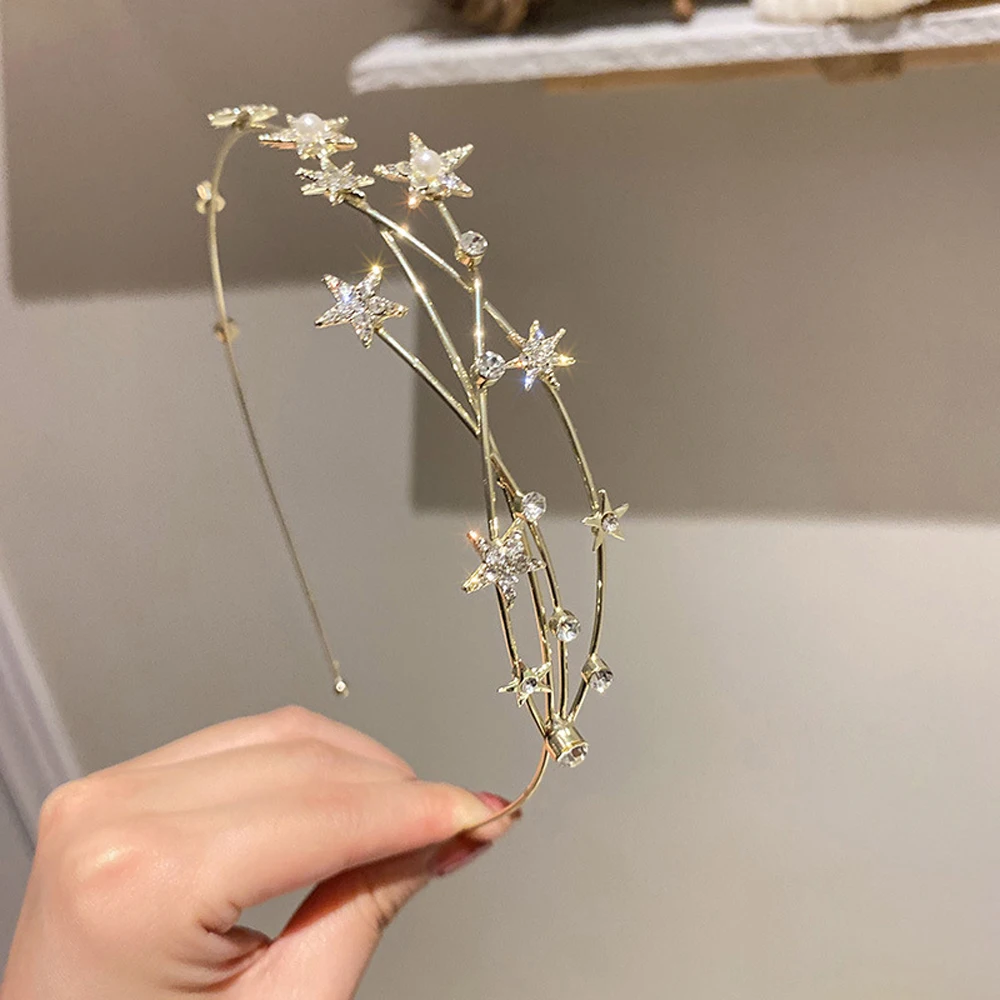 أنيقة جديدة النساء الشعر هوب حجر الراين الفتيات الجوف يترك مضفر أداة كريستال العصابات الشعر نجمة عقال