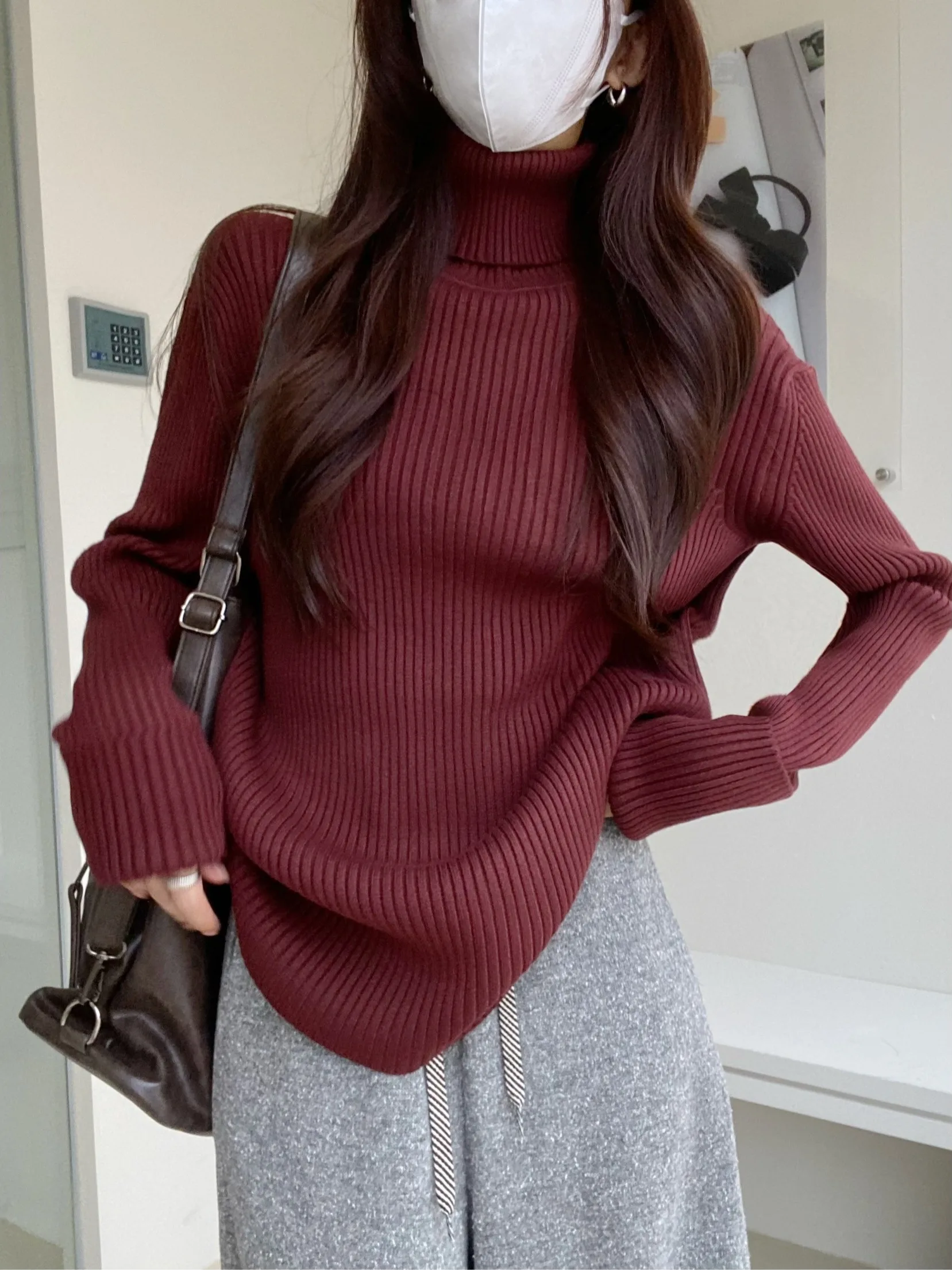 

Loose Long Sve High Collar Knitted Sweater Women's Autumn Faionable plus Size Slimming Korean Sle Top Commute